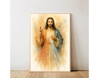 Divine Mercy Jesus Print Watercolor Art: Catholic Christian Home Decor (Digital Download)