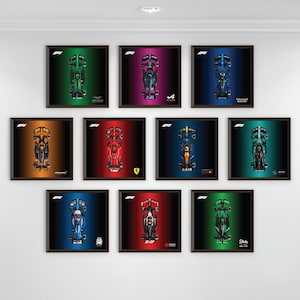 Kit completo de exhibición de F1 diseñado para modelos de Speed Champions: descarga digital / 10 impresiones únicas, 10 equipos / Arte de alta resolución de 25 x 25 cm