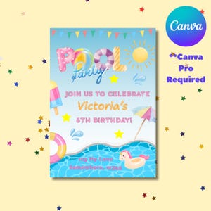 Pool Party Birthday Invite, EDITABLE Digital Download, Birthday Invite, Pool Party, Canva Editable Template