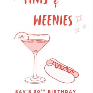 Martini & Hotdog Birthday Invite: Customizable Dinner Party (Digital Download)