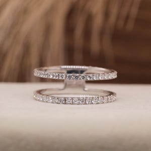 Wrap Guard Wedding Band Ring, Matching Enhancer Guard Band Ring, Round Moissanite Diamond Open Gap Band, Double Band Ring, Engagement Band