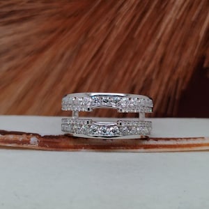 Women&#39;s Enhancer Guard Band Ring, Round Moissanite Diamond Open Gap Band, Matching Jacket Band Ring, Wrap Guard Band, Engagement Band Ring