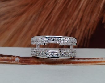 Moissanite Diamond Guard Ring: Sterling Silver Open Gap Band