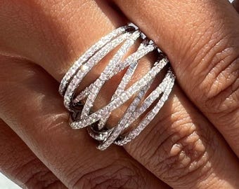 14K Gold Criss-Cross Ring: Moissanite Diamond Cocktail Ring