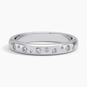 Minimalist Flush Set Cigar Band, Half Eternity Scatter Wedding Band Ring, Round Cut Moissanite Diamond Engagement Band For Her, Promise Band