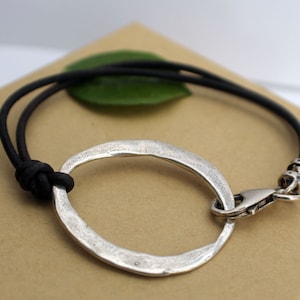 Artisan Leather Bracelet Large Sterling Link