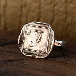 Initial Ring Wax Seal Style Letter Ring Sterling Silver letter F Ring