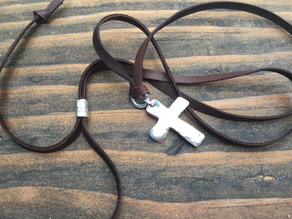 Cross Necklace Artisan Adjustable Sterling Silver or Bronze