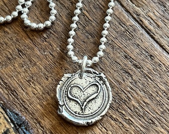 Sterling Wax Seal Heart Pendant Necklace 2.2mm