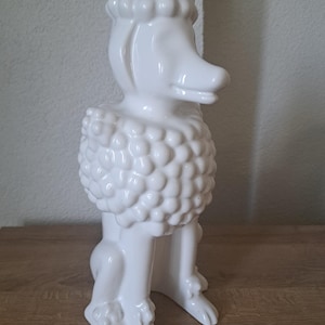 Vintage White Porcelain Poodle Figurine: Retro Dog Decor