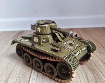 Carro armato vintage GAMA in latta, zona Germania degli Stati Uniti, giocattolo a carica