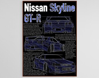 日産スカイライン R32 GTR プリント：レトロな自動車広告（デジタル