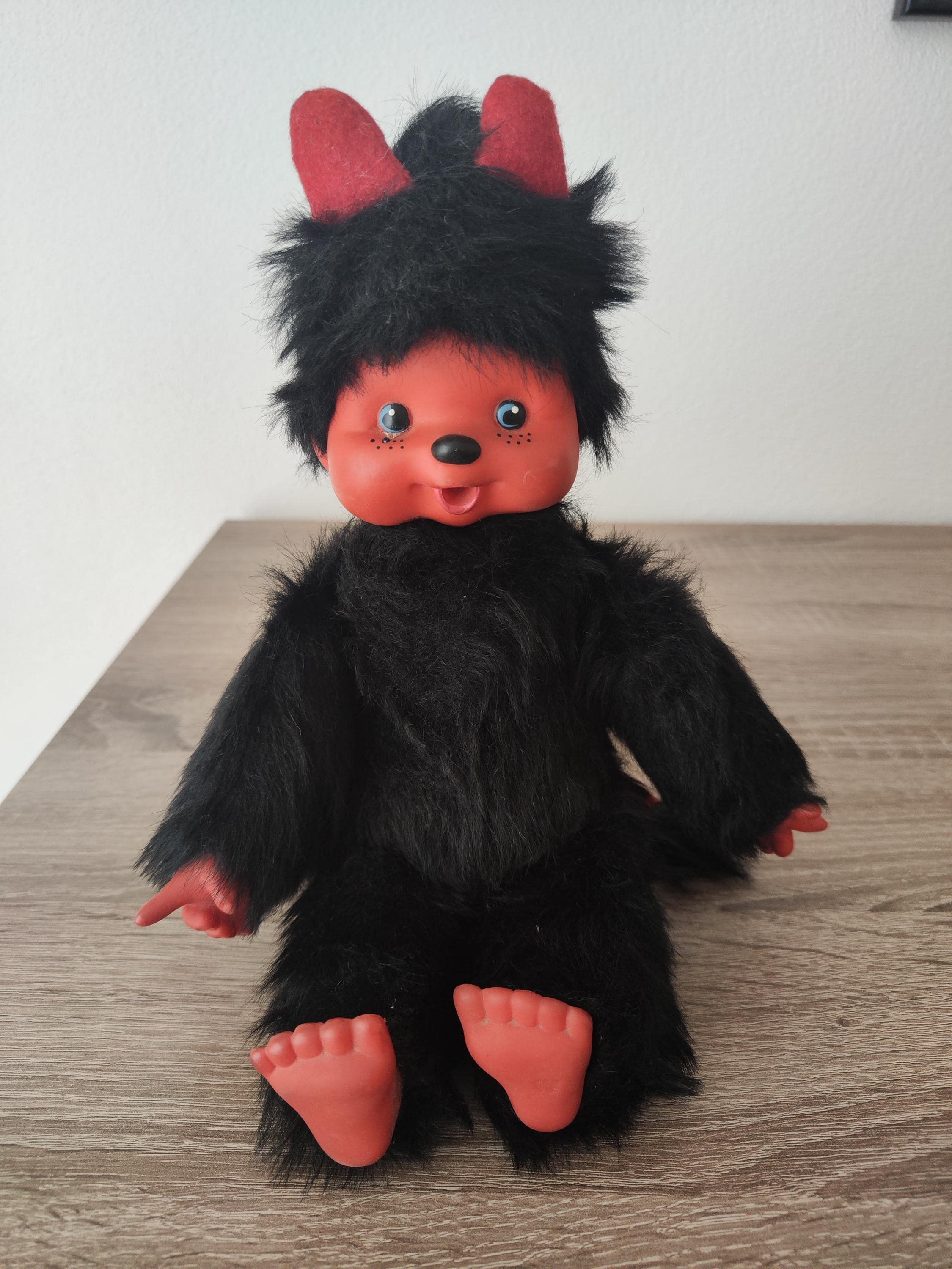 Vintage Devil Monchhichi Doll – Rare Black Monchichi Figure