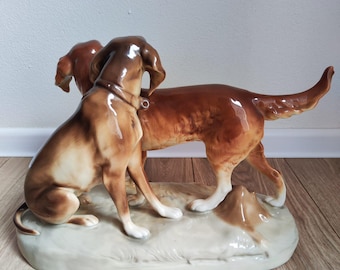 【大型】 Dux ロイヤルデュックス 犬 陶器置物 ハンティングドッグ Royal Dux Vintage Porcelain Hunting Dogs Figurine - Etsy