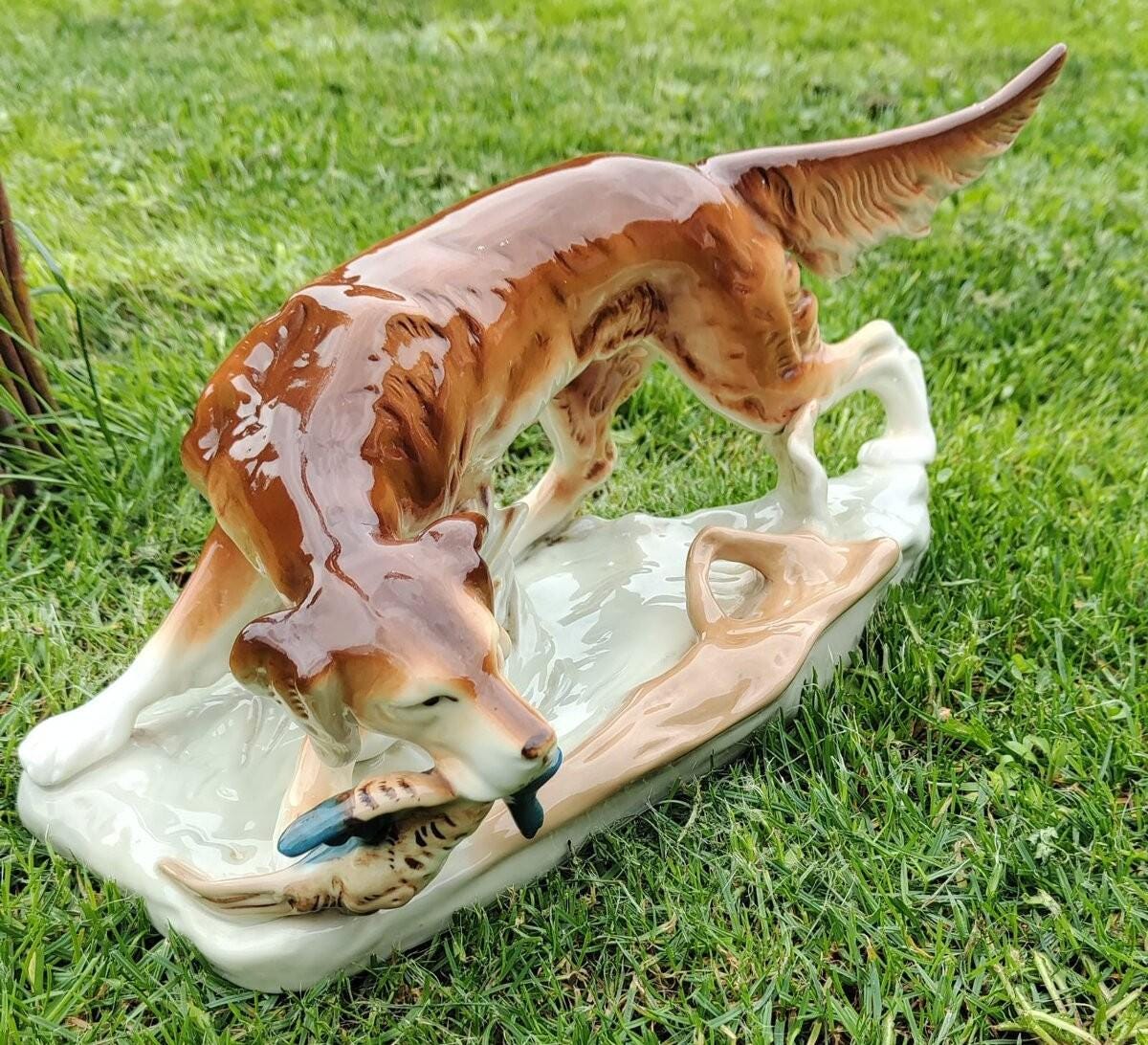 Royal Dux Bohemia Porcelain Dog Figurine, Vintage Hunting