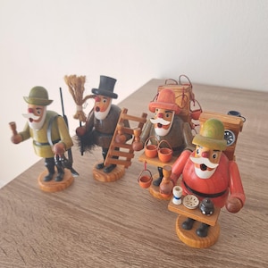 Hand-Carved Wooden Räuchermänner Set: German Incense Smoker Figures