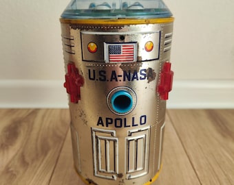 Vintage NASA Apollo Tin Rocket, Modern Toys Japan, 1960s Space Toy