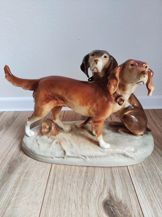 【大型】 Dux ロイヤルデュックス 犬 陶器置物 ハンティングドッグ Royal Dux Vintage Porcelain Hunting Dogs Figurine - Etsy