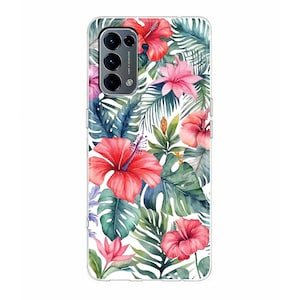 Watercolor tropical flowers Silicone Phone Case for Oppo Reno 7 6 Pro Find X5 Pro X3 Lite Oppo casing A93 A73 A57s A55 A53 A51 A16 floral