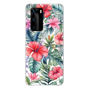 Watercolor tropical flowers soft Phone Case Huawei P40 Lite Pro P50 P30 P20 P10 P9 P8 P Smart 2021 2020 2019 Plus Mate 30 Lite 20 10 floral