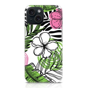 Tropical exotic print leaves and flowers Soft silicone case iPhone 16 Pro Max 15 14 Plus 13 Mini 12 11 10 XS Max XR X 7 8 Plus jungle