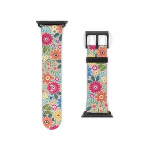 Colorful Flowers Apple Watch Band, Floral Strap for Women, Gift for Her, Summer Vibes, Watch Accessories Series 1 5 6 7 8 9 10 38mm 45mm