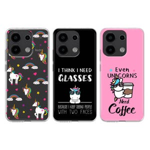 Cute Unicorns soft Silicone Case for Xiaomi Redmi Note 13 12 11 10 PRO Plus 9S Xiaomi Mi 8 9 SE Mi 10 Lite Xiaomi 11T Pro 12X clear, pink