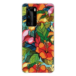 Stained Glass Flowers soft Phone Case Huawei P40 Lite Pro P50 P30 P20 P10 P9 P8 P Smart 2021 2020 2019 Plus Mate 30 Lite 20 10 floral cover