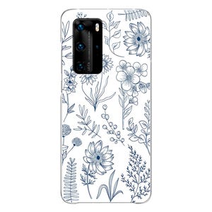 Blue floral soft Phone Case Huawei P40 Lite Pro P50 P30 P20 P10 P9 P8 P Smart 2021 2020 2019 Plus Mate 30 Lite 20 10 flowers nature print