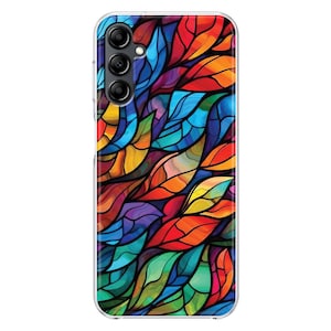 Stained Glass Leaves Case for Samsung S24 S23 S22 S21 Samsung A10 A13 A22 A23 A30 A31 A32 A33 A41 A42 A50 A53 A54 A70 A72 J6 Leaf print
