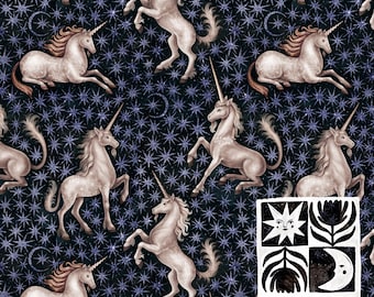 Patrón sin costuras de unicornio en la noche estrellada, fantasía caprichosa (descarga digital, uso comercial)