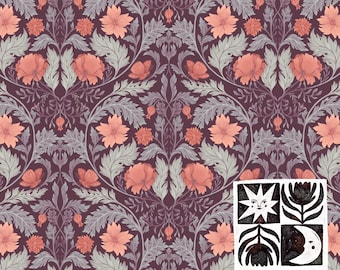 Papel digital con estampado Art Nouveau sin costuras, diseño floral vintage, descarga digital, uso comercial