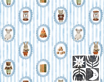 Patrón sin costuras de marco azul para habitación infantil, juguetes vintage, libros, papel digital acuarela estilo cottagecore acogedor para bebé, descarga instantánea, uso comercial.