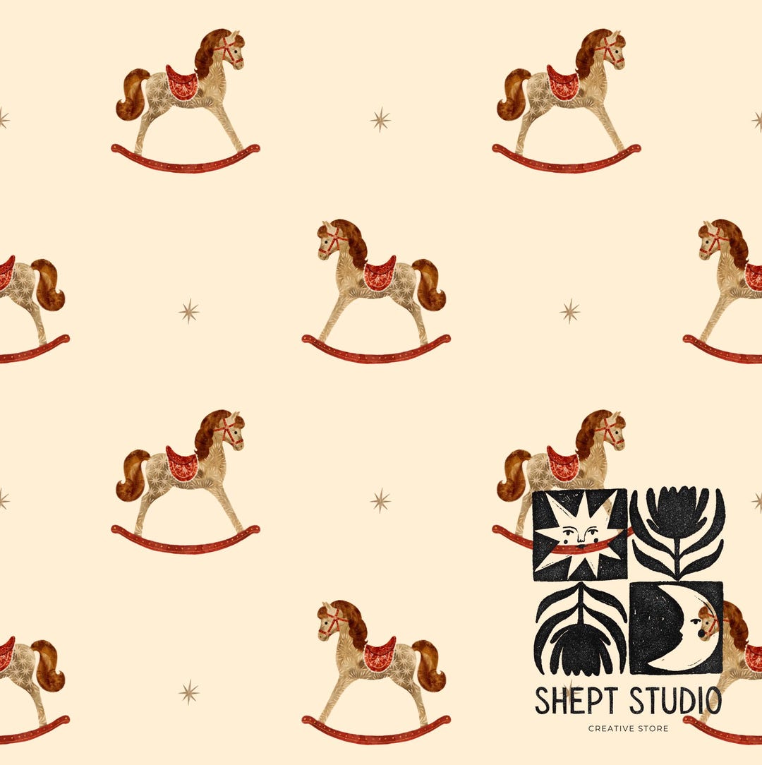 Small Rocking Horse Patterns Rocking Horse Seamless Pattern, Vintage Christmas Toy, Watercolor ...