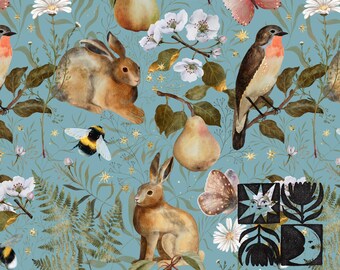 Patrón sin costuras de jardín mágico, papel digital de bosque, patrón sin costuras de acuarela cottagecore, descarga digital, uso comercial