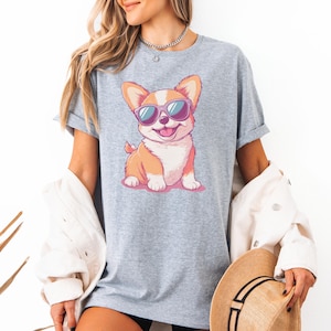 Cute Cartoon Dog Lover Gift, No Text Dog Shirt, Funny Chubby Dog Tee, Cool Dog Sunglasses Shirt, Summer Dog Tee, Summer Pet Shirt