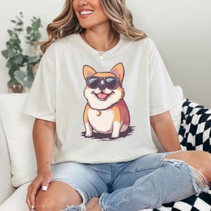 Cute Cartoon Dog Lover Gift, No Text Dog Shirt, Funny Chubby Dog Tee, Cool Dog Sunglasses Shirt, Summer Dog Tee, Summer Pet Shirt
