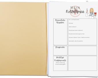 Modello di passaporto di emergenza PDF da stampare – Panoramica medica per i pazienti – Informazioni di emergenza, diagnosi, farmaci, contatti