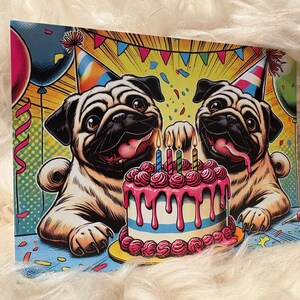 Postal de cumpleaños de Pug Pugs