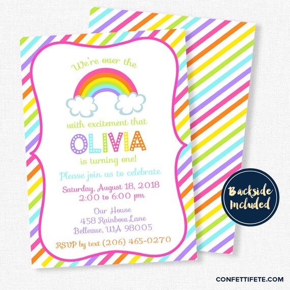 Rainbow Birthday Invitation, Over the Rainbow Invitation, Rainbow Party
