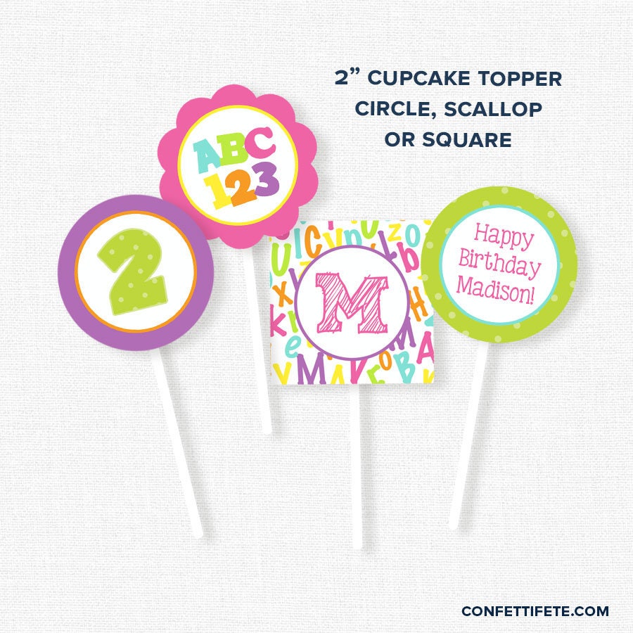 abc123 cupcake toppers alphabet party decorations alphabet etsy