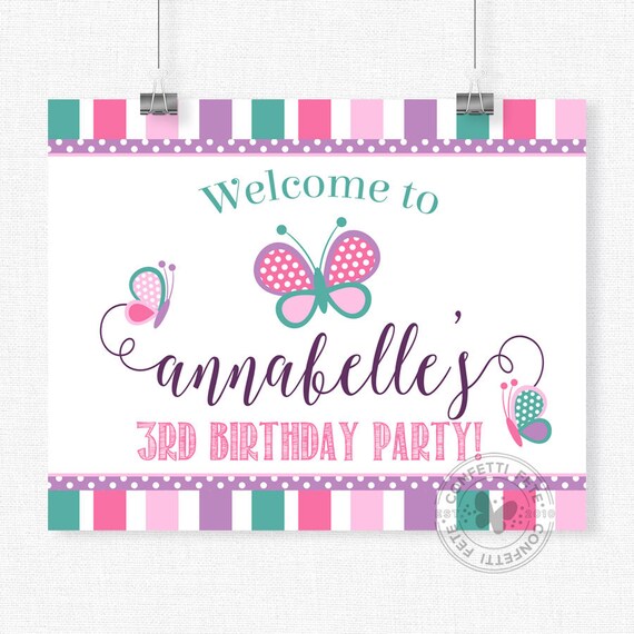 Butterfly Welcome Sign, Butterfly Birthday, Butterfly Party Decorations, Girl Birthday Sign, Printable 8x10 Sign Il_570xn