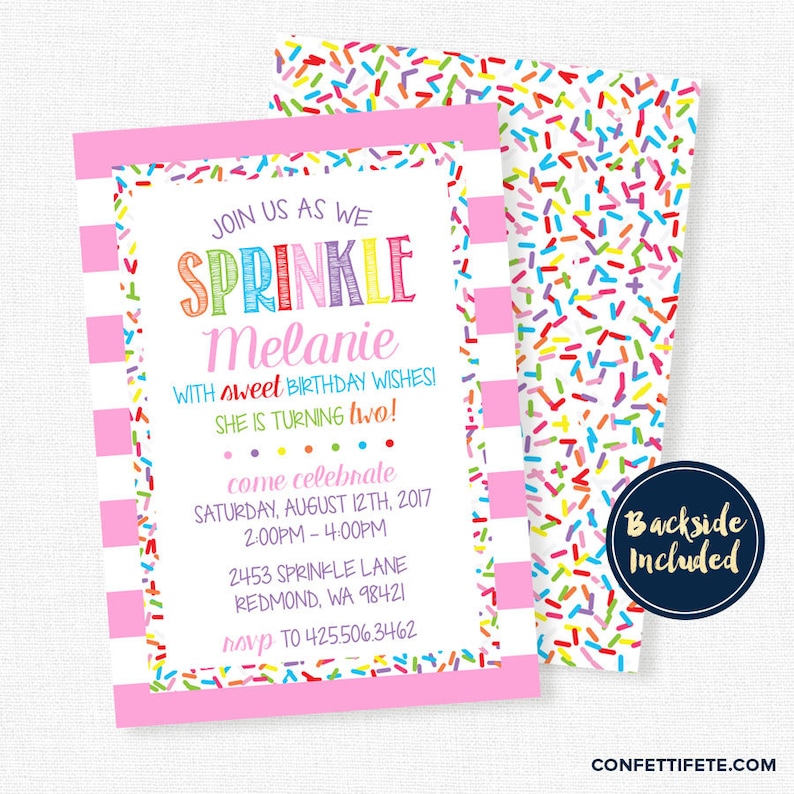 Sprinkles Birthday Invitation Girl Birthday Invitation Etsy
