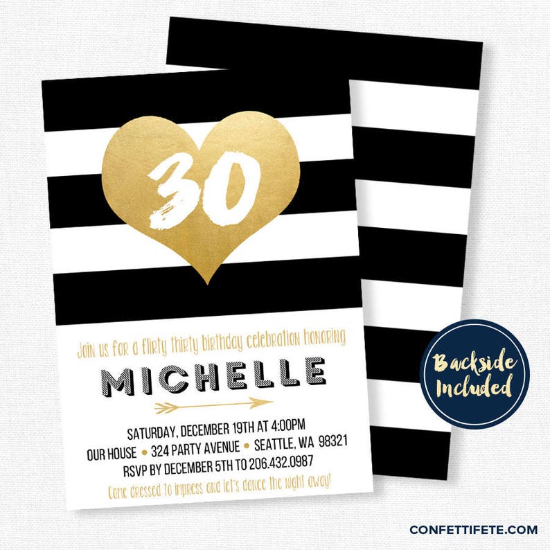Black And Gold Invitations Dirty Thirty Invitation 30th Etsy