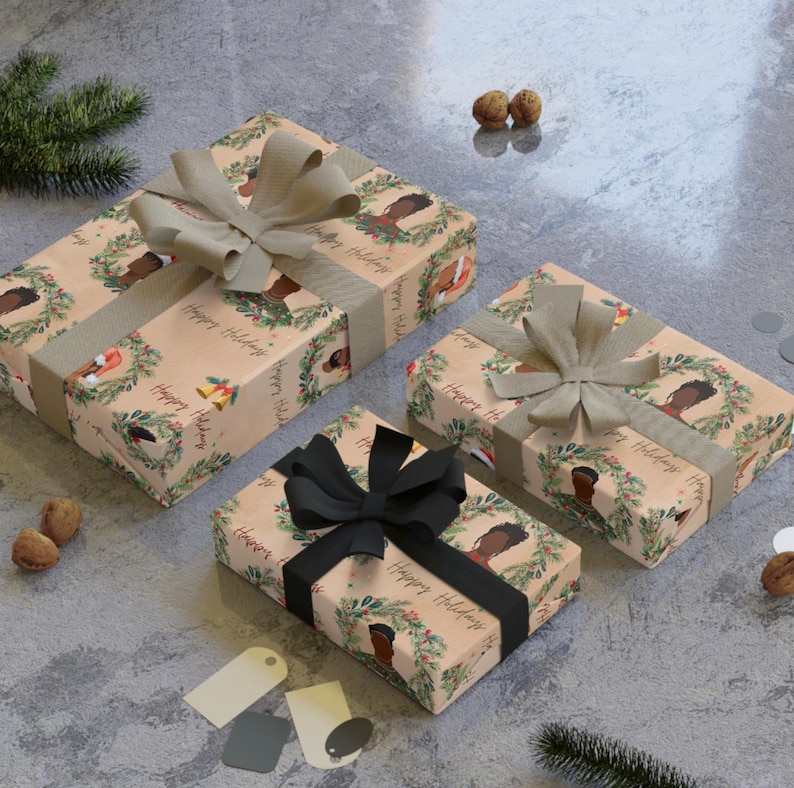 Black Christmas Wrapping Paper | Diverse Wrap - Etsy