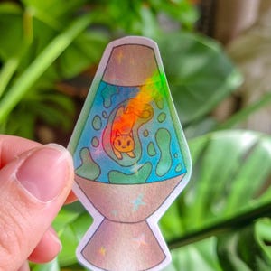 Sticker mignon "Chat lava lamp" | Sticker Holographique | Illustration mignonne | Cadeau pour amoureux des chats
