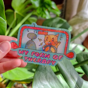 Sticker mignon "Voiture My form of therapy" | Sticker Holographique | Illustration drôle | Autocollant pour ordinateur