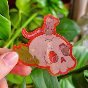 Sticker mignon "Souris et crâne" | Sticker holographique | Illustration mignonne