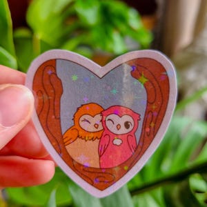 Sticker mignon "Hibou coeur" | Sticker Holographique | Illustration mignonne