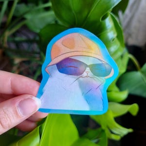 Sticker "Chat avec des lunettes" | Sticker holographique | Illustration mignonne | Cadeau pour amoureux des chats
